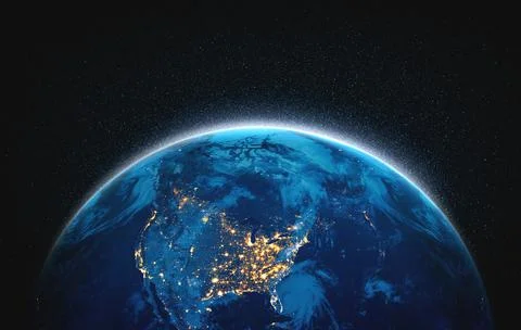 Planet earth globe view from space showing realistic earth surface and world map Stock Photos