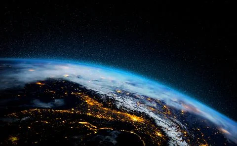 Planet earth globe view from space showing realistic earth surface and world map Foto stock