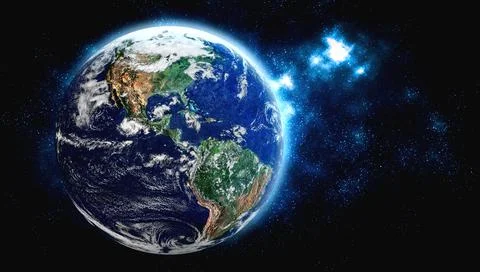 Planet earth globe view from space showing realistic earth surface and world map Foto stock