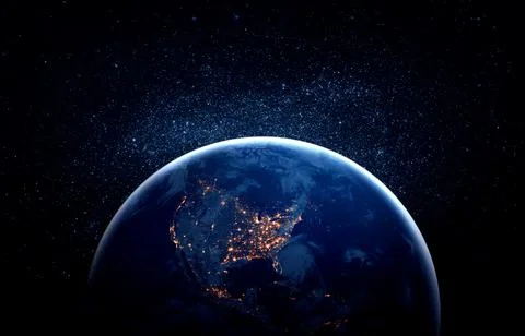 Planet earth globe view from space showing realistic earth surface and world map Foto stock