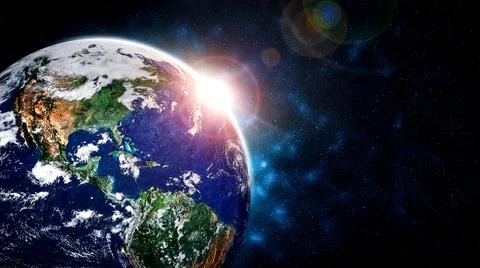 Planet earth globe view from space showing realistic earth surface and world map Stock Photos