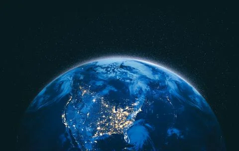 Planet earth globe view from space showing realistic earth surface and world map Stock Photos