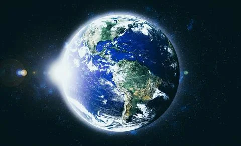 Planet earth globe view from space showing realistic earth surface and world map Stock Photos