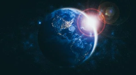 Planet earth globe view from space showing realistic earth surface and world map Stock Photos