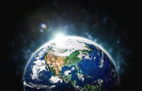 Planet earth globe view from space showing realistic earth surface and world map Stock Photos