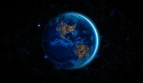 Planet earth globe view from space showing realistic earth surface and world map Stock Photos