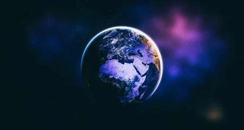 Planet earth globe view from space showing realistic earth surface and world map Stock Photos