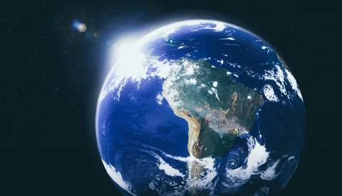 Planet earth globe view from space showing realistic earth surface and world map Stock Photos