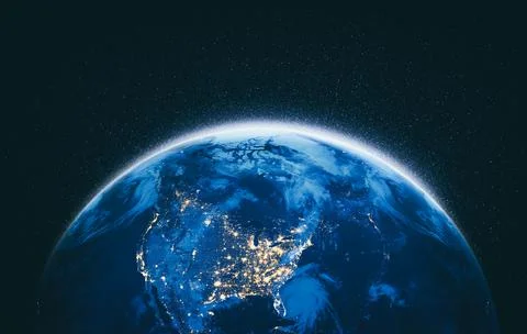 Planet earth globe view from space showing realistic earth surface and world map Stock Photos