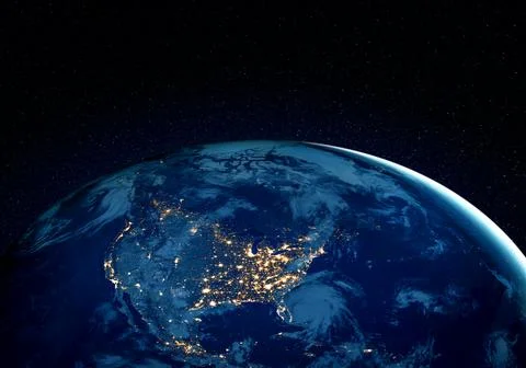 Planet earth globe view from space showing realistic earth surface and world map Stock Photos