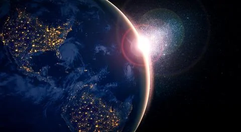 Planet earth globe view from space showing realistic earth surface and world map Stock Photos