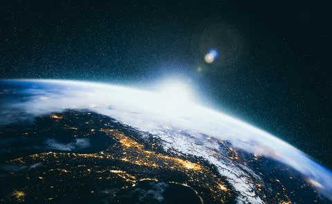 Planet earth globe view from space showing realistic earth surface and world map Stock Photos