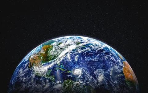 Planet earth globe view from space showing realistic earth surface and world map Stock Photos