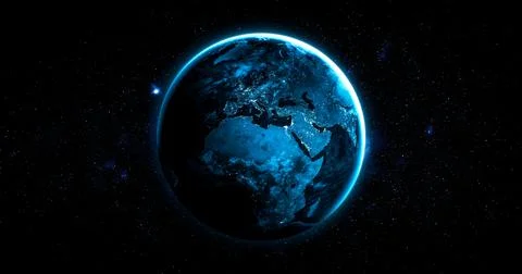 Planet earth globe view from space showing realistic earth surface and world map Stock Photos