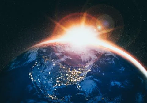 Planet earth globe view from space showing realistic earth surface and world map Foto stock