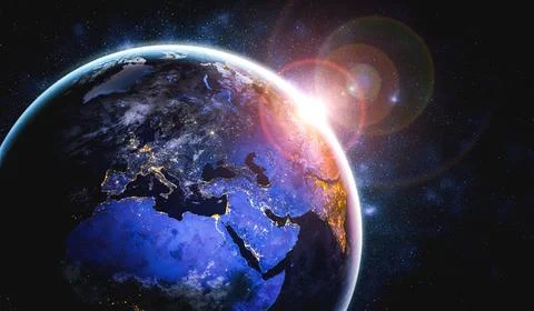 Planet earth globe view from space showing realistic earth surface and world map Foto stock