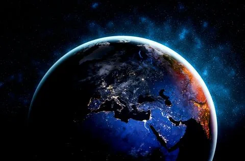 Planet earth globe view from space showing realistic earth surface and world map Stock Photos