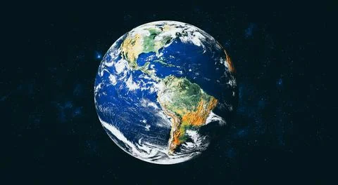 Planet earth globe view from space showing realistic earth surface and world map Stock Photos
