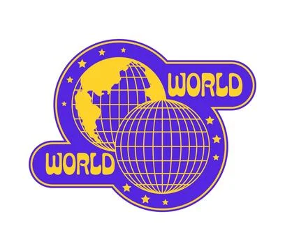 Planet Earth globe Y2K funky sticker or tag Stock Illustration