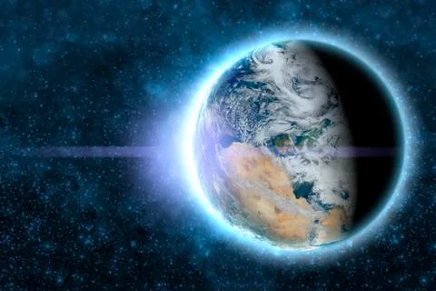 Planet earth with glow circuit in outer galaxy space. Elements of this image  Stockfoto's