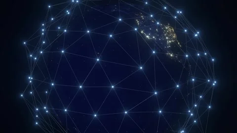 Planet Earth with Glowing Digital Plexus Network Zoom in to North America Stock Footage 346594120