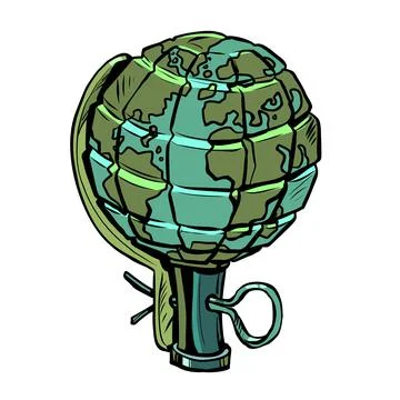 Planet Earth is like a grenade. War and aggression. Terrorist threat, army and Stock Illustration