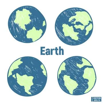 Planet Earth hand draw set Stock Illustration