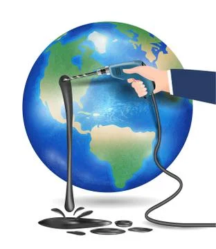Planet earth with hand using electric drill drilling oil Stock Illustration