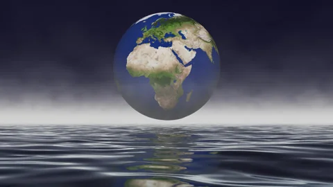 Planet Earth hangs in space above the ocean of infinity. Stock Footage 288299584