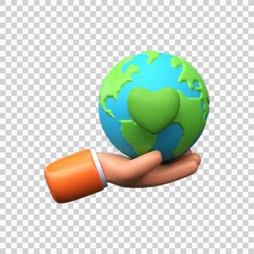 Planet earth with heart. 3d environmental protection and care icon. Stock Illustration