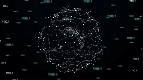 The planet Earth Hologram Rotating Node Connection Numbers 4k Loop Animation Stock Footage 140303787