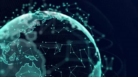 The planet Earth Hologram Rotating Node Connection 4k Loop Animation With Alpha. Stock Footage 140557598