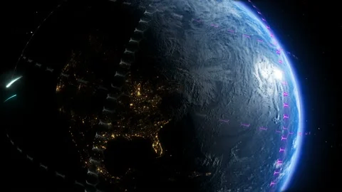 Planet Earth, with holographic elements of communication media, maps and Stock Footage 126803429