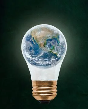 Planet Earth Inside Floating Light Bulb With Copy Space Stock Photos