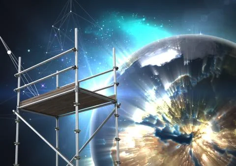 Planet earth interface with 3D Scaffolding Stock Illustration