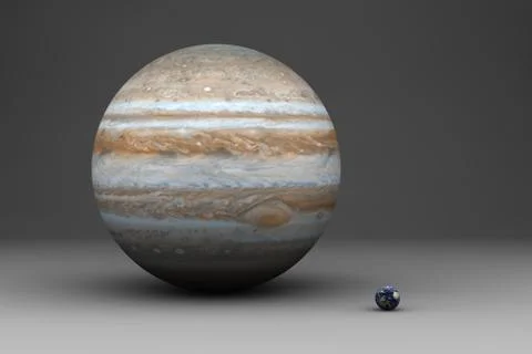 Planet Earth &amp; Jupiter in size comparison Stock Illustration