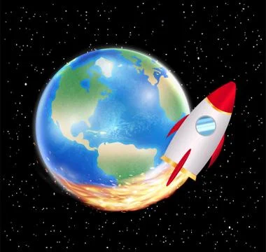 Planet earth with launching space rocket vector Stock Illustration