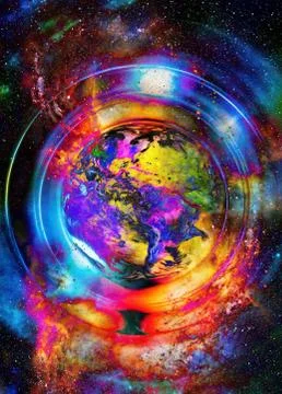 Planet Earth in light circle, Cosmic Space background Stock Illustration