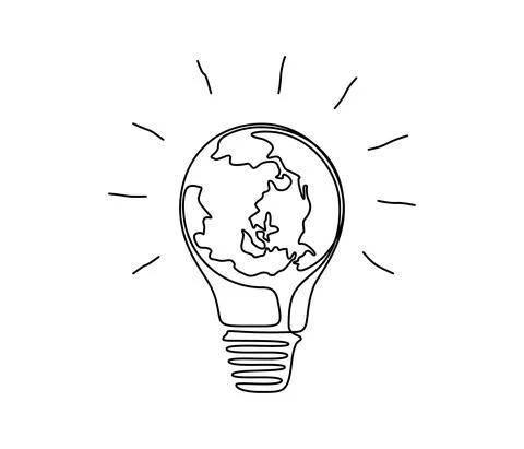 Planet earth with lightbulb in one continuous line drawing. Concept of Eco Stock Illustration