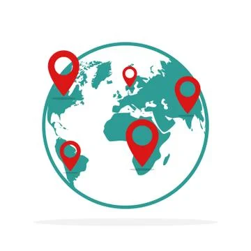 Planet Earth with location symbols. Vector illustration. Stock Illustration