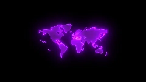 Planet earth map icon glowing neon purple color animation black background Stock Footage 273782335