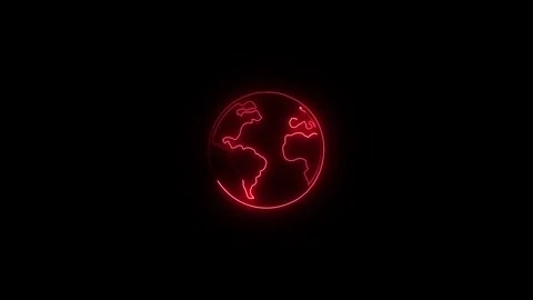 Planet earth map icon neon glowing animation on black background, Futuristi.. Stock Footage 305301301