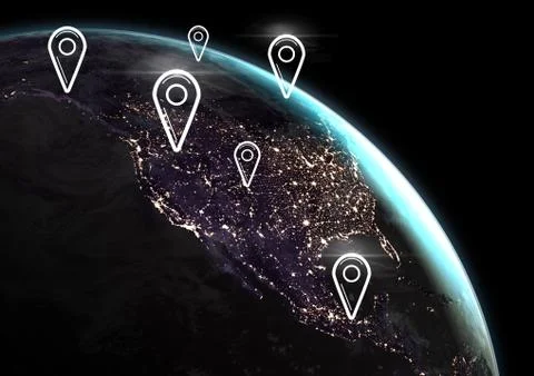 Planet earth with marker location pointers Stock Photos