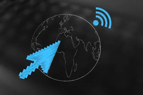 Planet earth with mouse pointer arrow and wi-fi connection symbol イラスト素材
