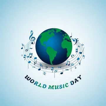 Planet Earth with music notes. World Music Day. Music concept. Stock Illustration