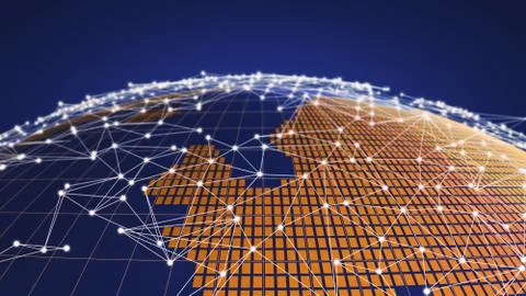 Planet earth with network connection lines, Internet concept of global business, Illustrazione stock