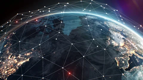 Planet Earth with Network Grid Moving Over Surface Looped 3d Animation Space Видео 247142052