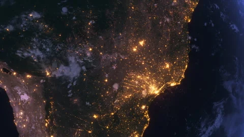 Planet Earth at Night. Brasil. View from Space Orbit Stock Footage 299297904