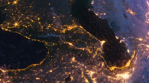 Planet Earth at Night. Caucasus. View from Space Orbit. Night Globe Stock Footage 308646533