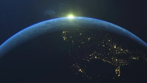 Planet Earth Night Lights Over North America - Cinematic Space Sunrise Footage 動画素材 338193423